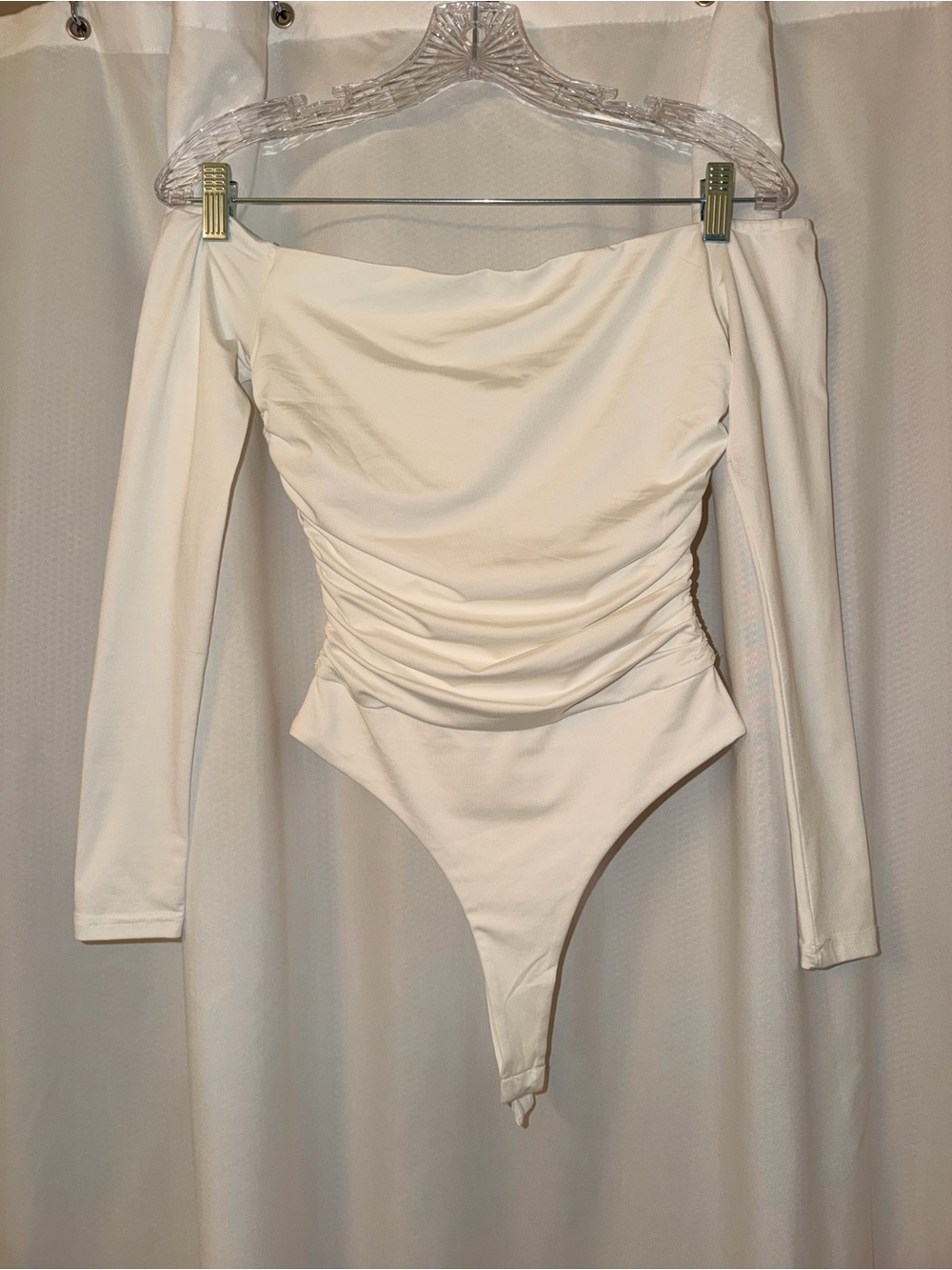 Princess Polly Off-Shoulder Long Sleeve White One-Piece Bodysuit